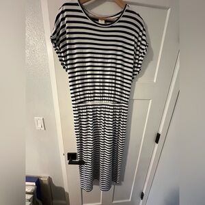H&M Navy and White Striped Midi Dress